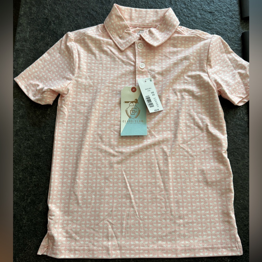 The Class Club 4/5 boys pink and white flamingo shirt. So fun!